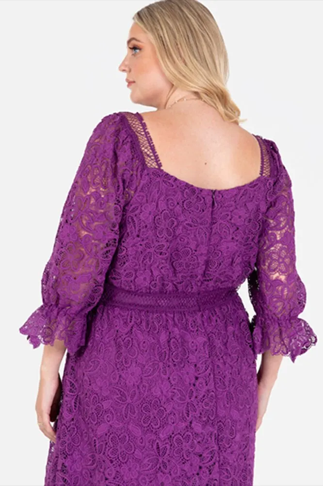 Lovedrobe Luxe Plus Size Purple Floral Lace Midaxi Dress