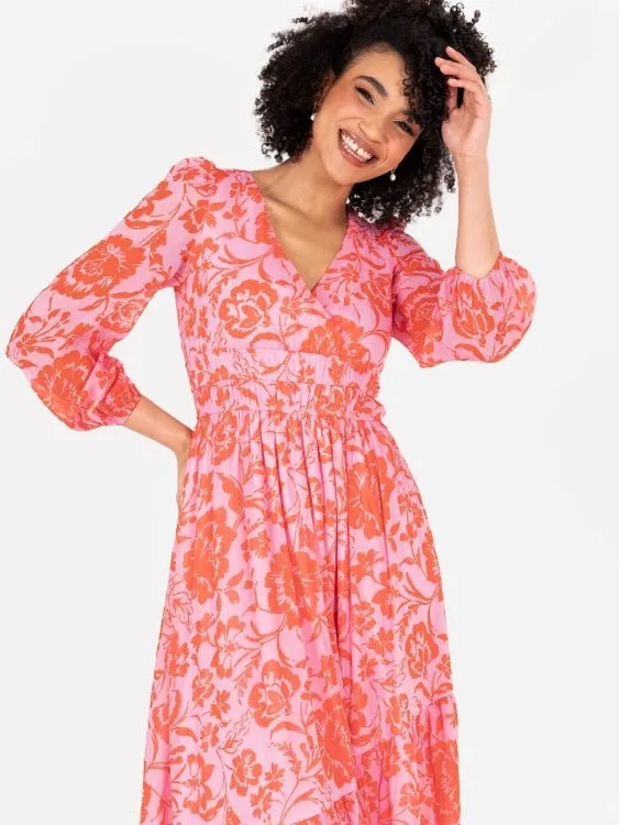 Lovedrobe Pink Floral Long Sleeve Maxi Dress With Self-Tie Back