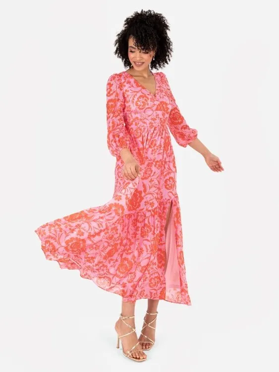 Lovedrobe Pink Floral Long Sleeve Maxi Dress With Self-Tie Back