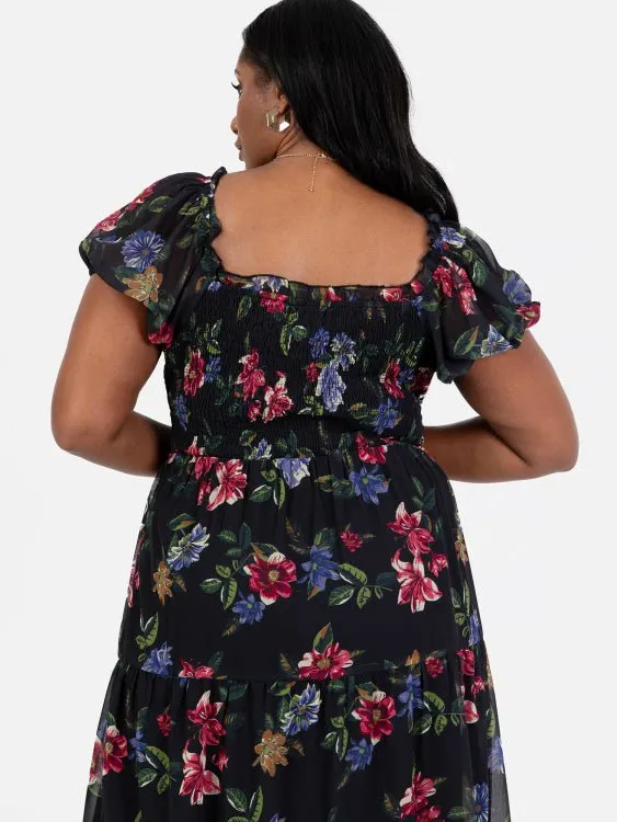 Lovedrobe Plus Size Floral Print Sweetheart Neck Midi Dress