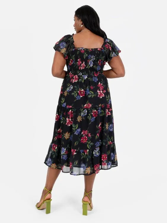 Lovedrobe Plus Size Floral Print Sweetheart Neck Midi Dress