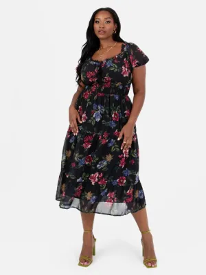 Lovedrobe Plus Size Floral Print Sweetheart Neck Midi Dress
