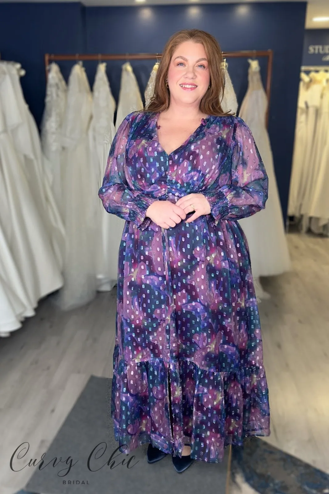Lovedrobe Purple Long Sleeve Midi Dress With Silver Dobby Detail