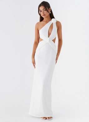 Lovesome Rosa Maxi Dress - White Detachable Collar Professional Look Sculpted Detail Lovesome Rosa Maxi Dress - White