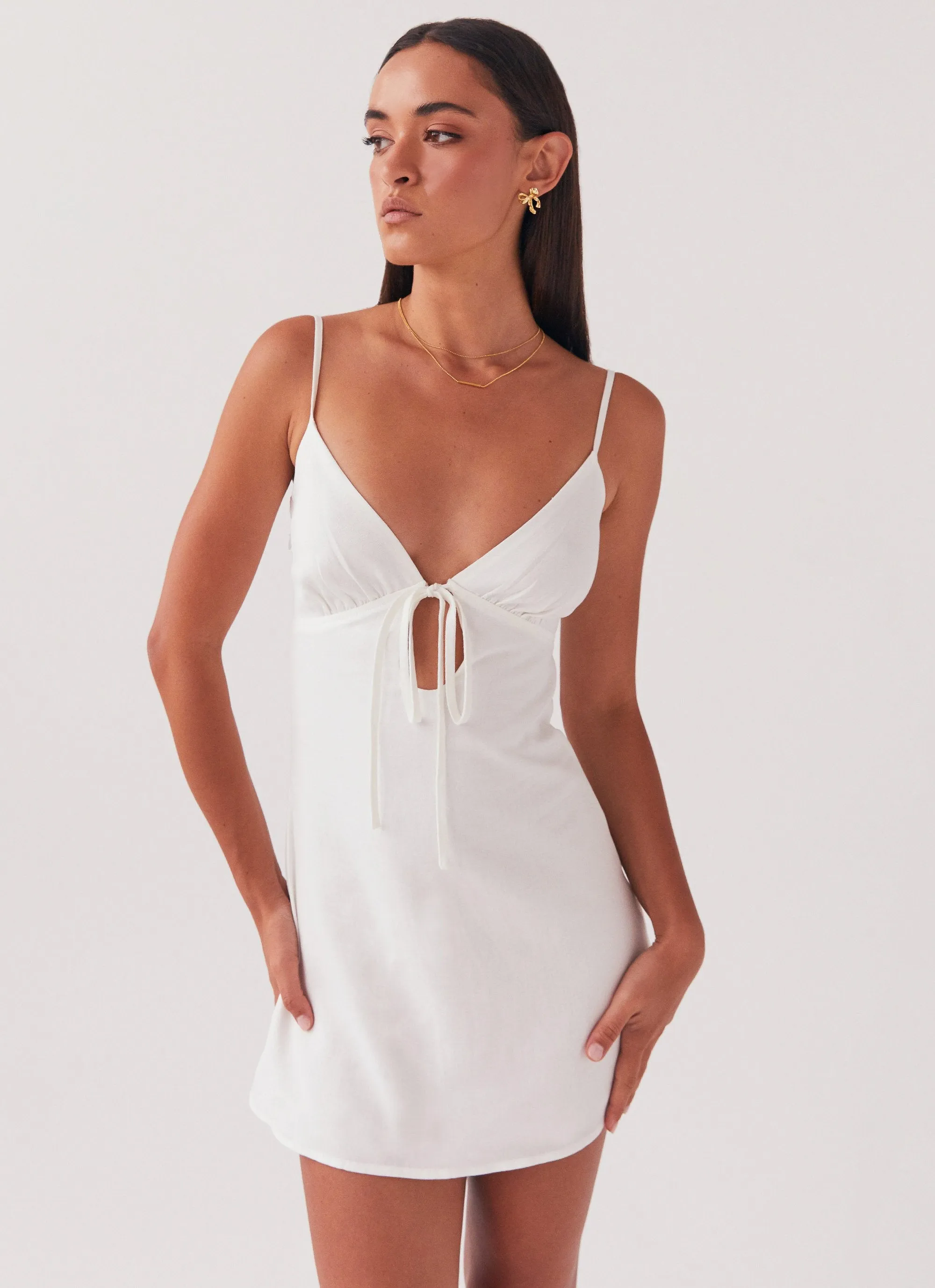 On-The-Go Style Festive Look Flora Linen Mini Dress - White