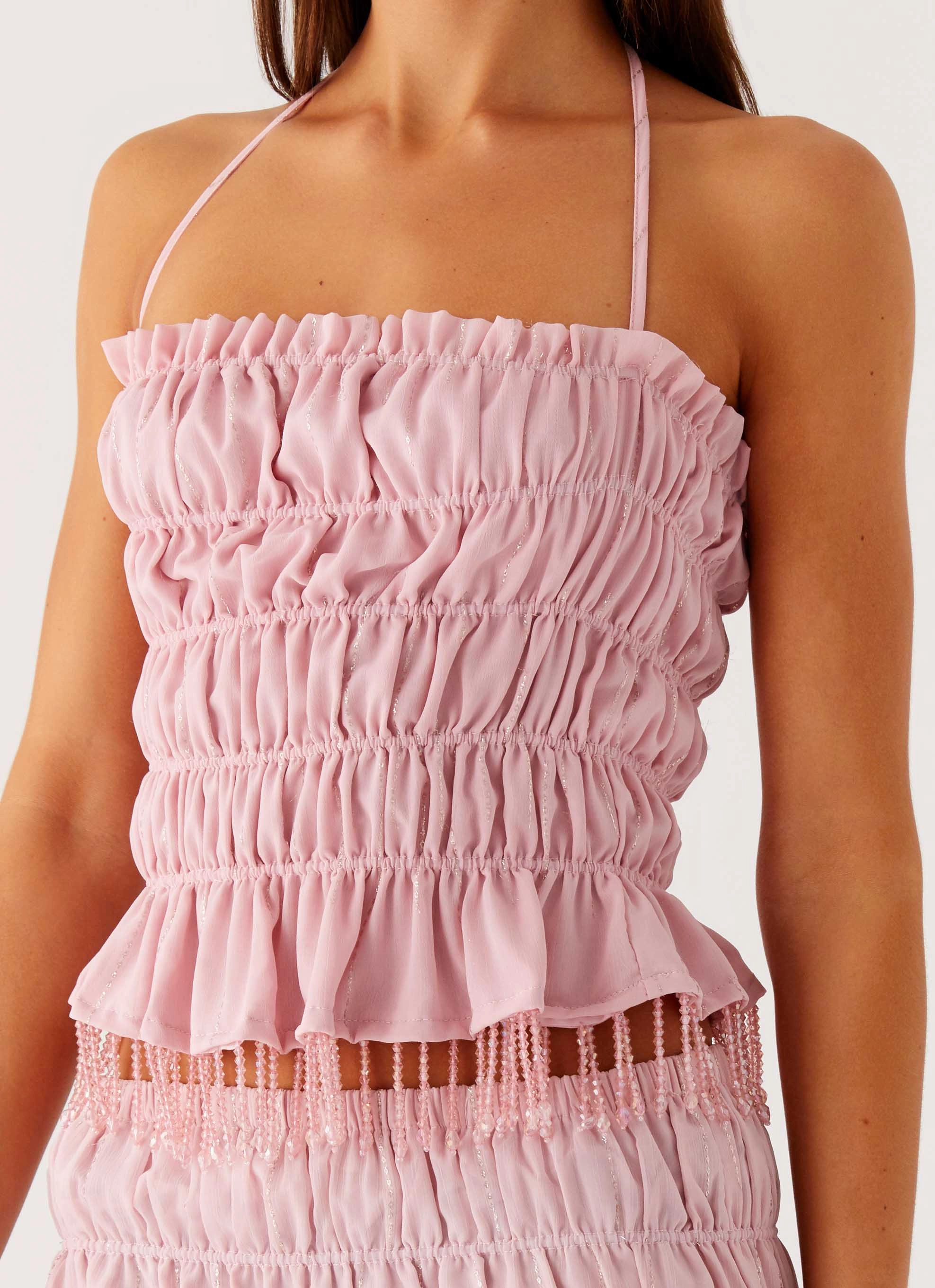 Shari Beaded Halter Top - Pink Eco Friendly Material AntiStatic Inner Layer