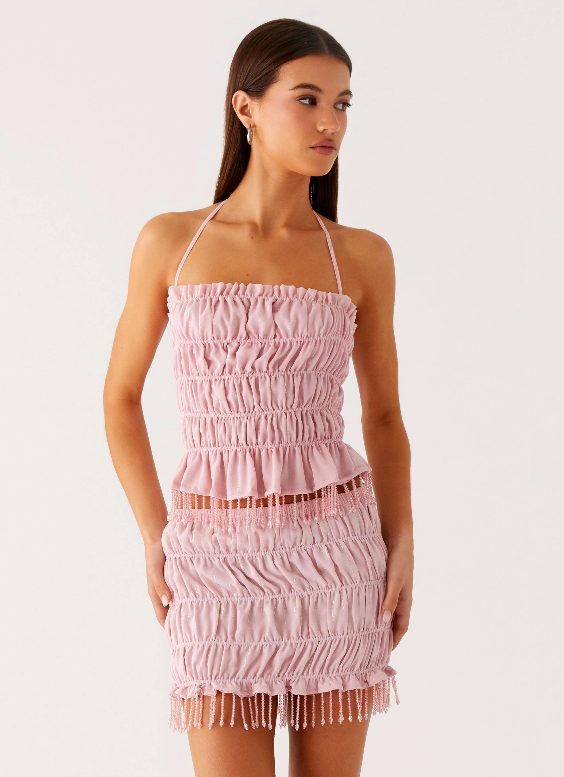 MagneticClosure Shari Beaded Halter Top - Pink