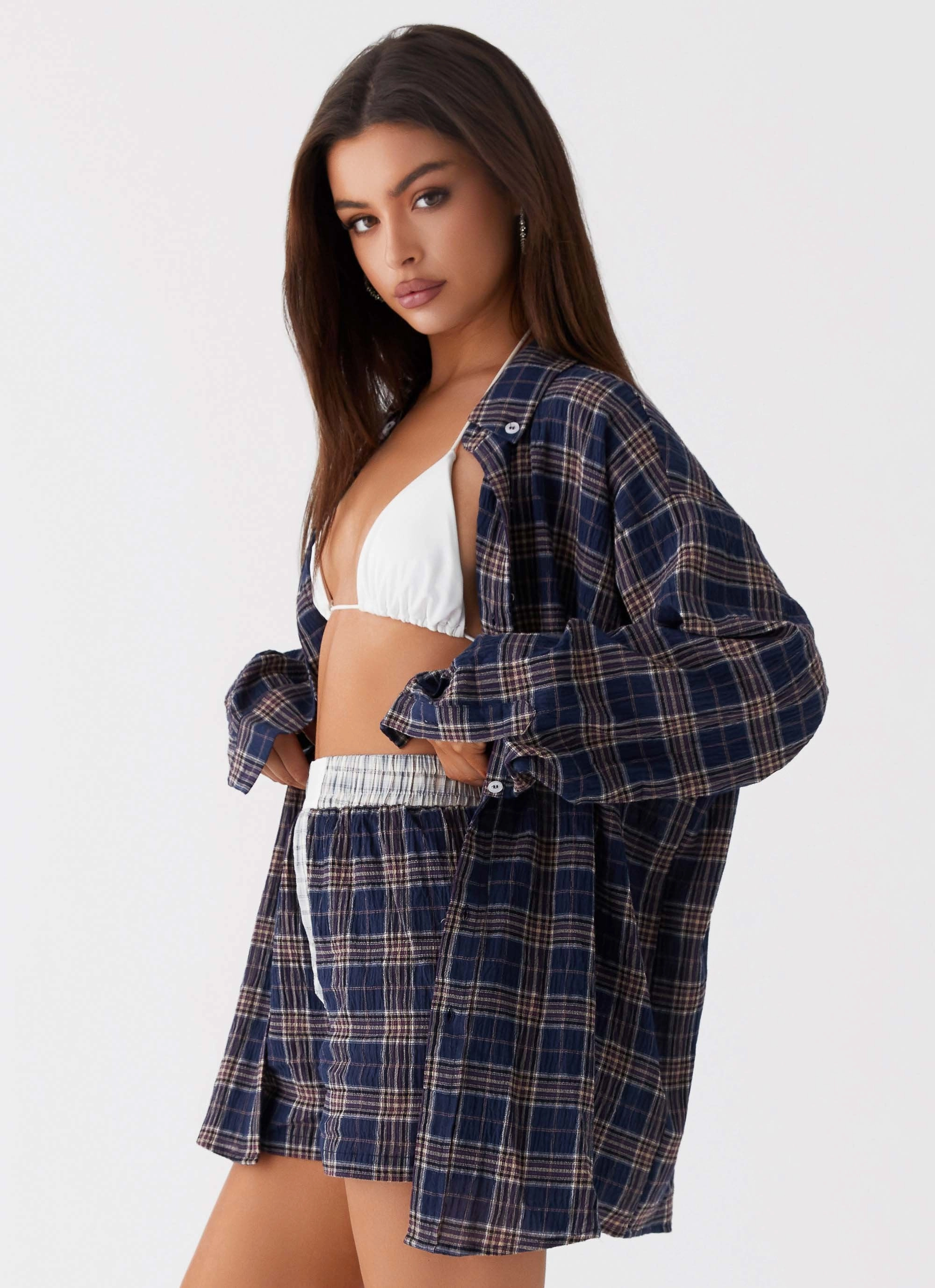 Abrasion Resistant Trim Harley Oversized Shirt - Navy Check