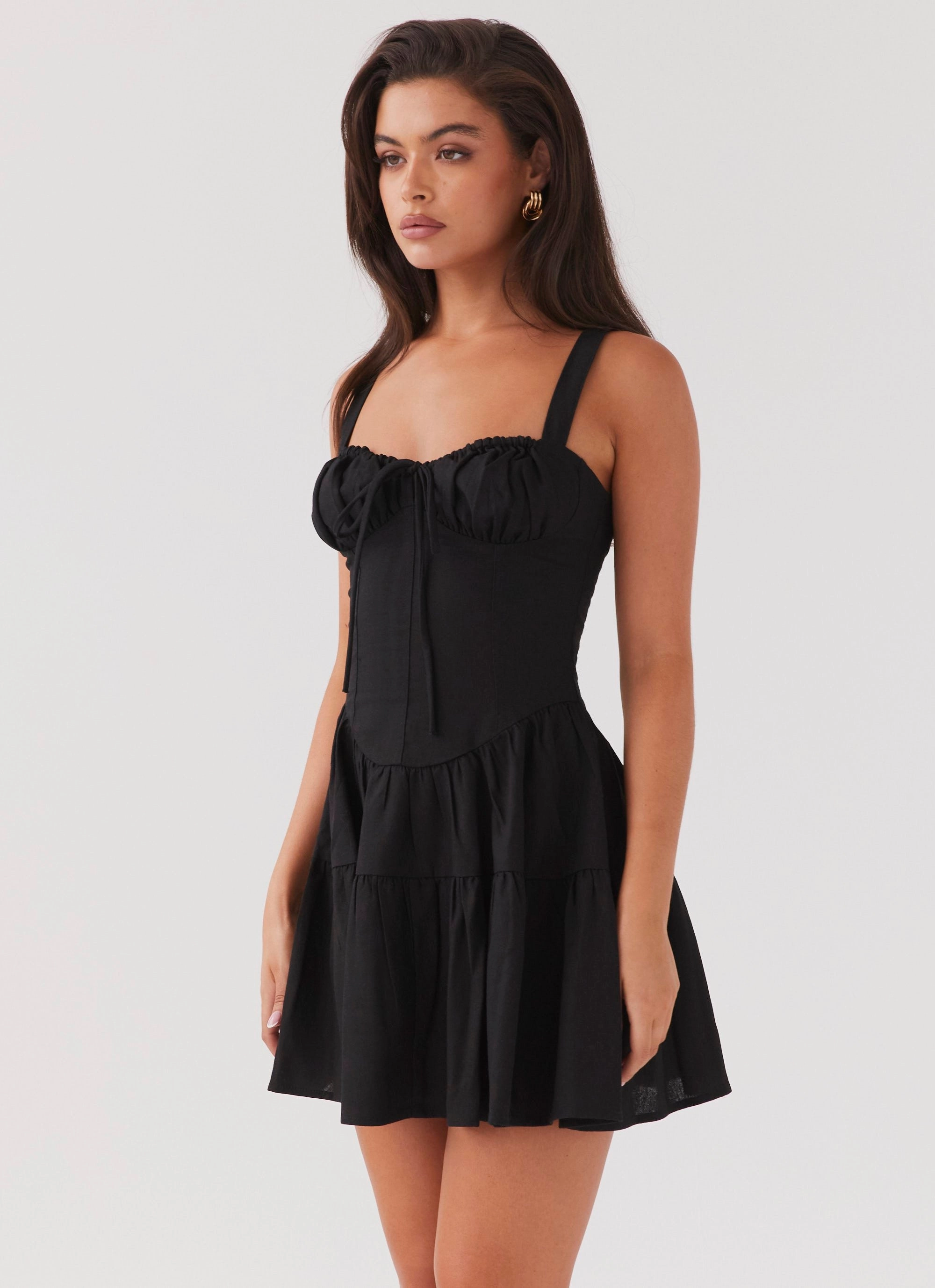 Cozy And Stylish Lucie Linen Mini Dress - Black