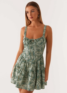 Lucie Linen Mini Dress - Cloud Nine Floral Amethyst Purple Contrast-Piping Chic and Flattering Lucie Linen Mini Dress - Cloud Nine Floral