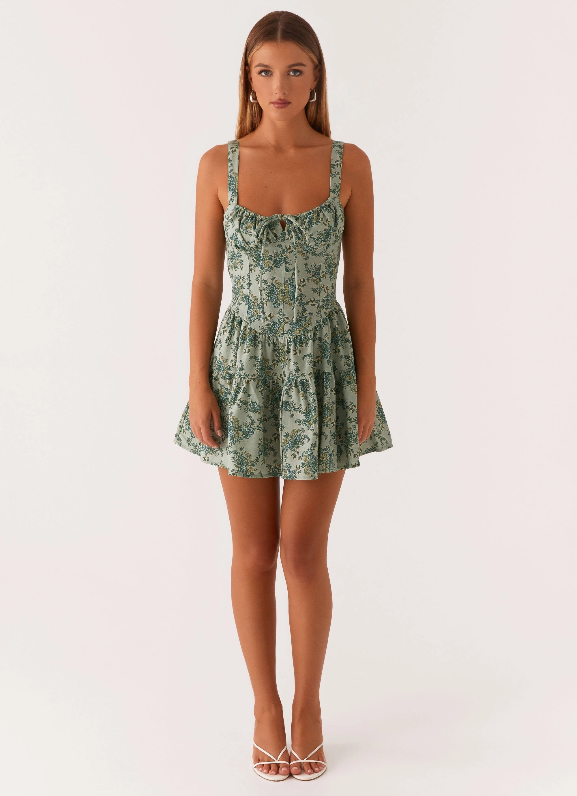 Lucie Linen Mini Dress - Cloud Nine Floral Skirt Flare