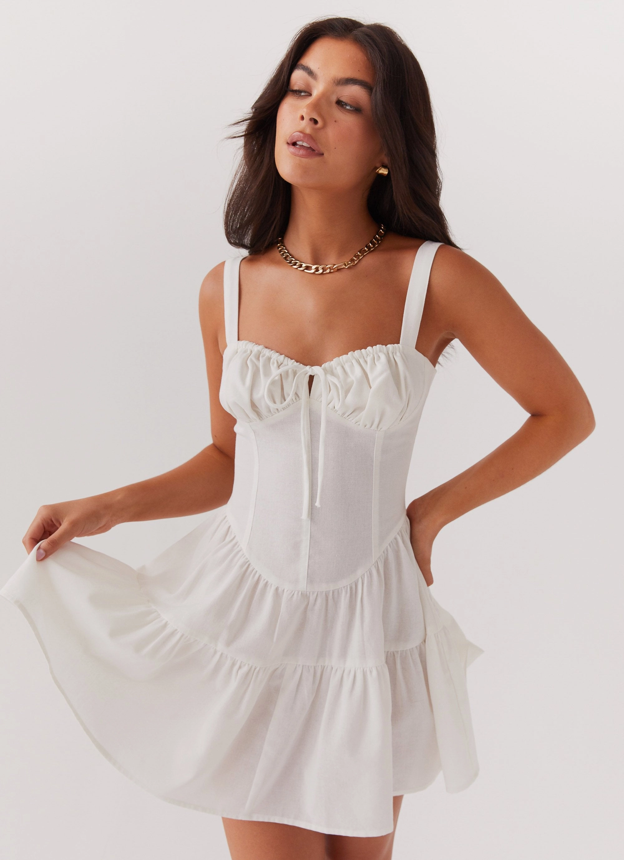 Fresh Look Dropped-Waist Lucie Linen Mini Dress - Ivory