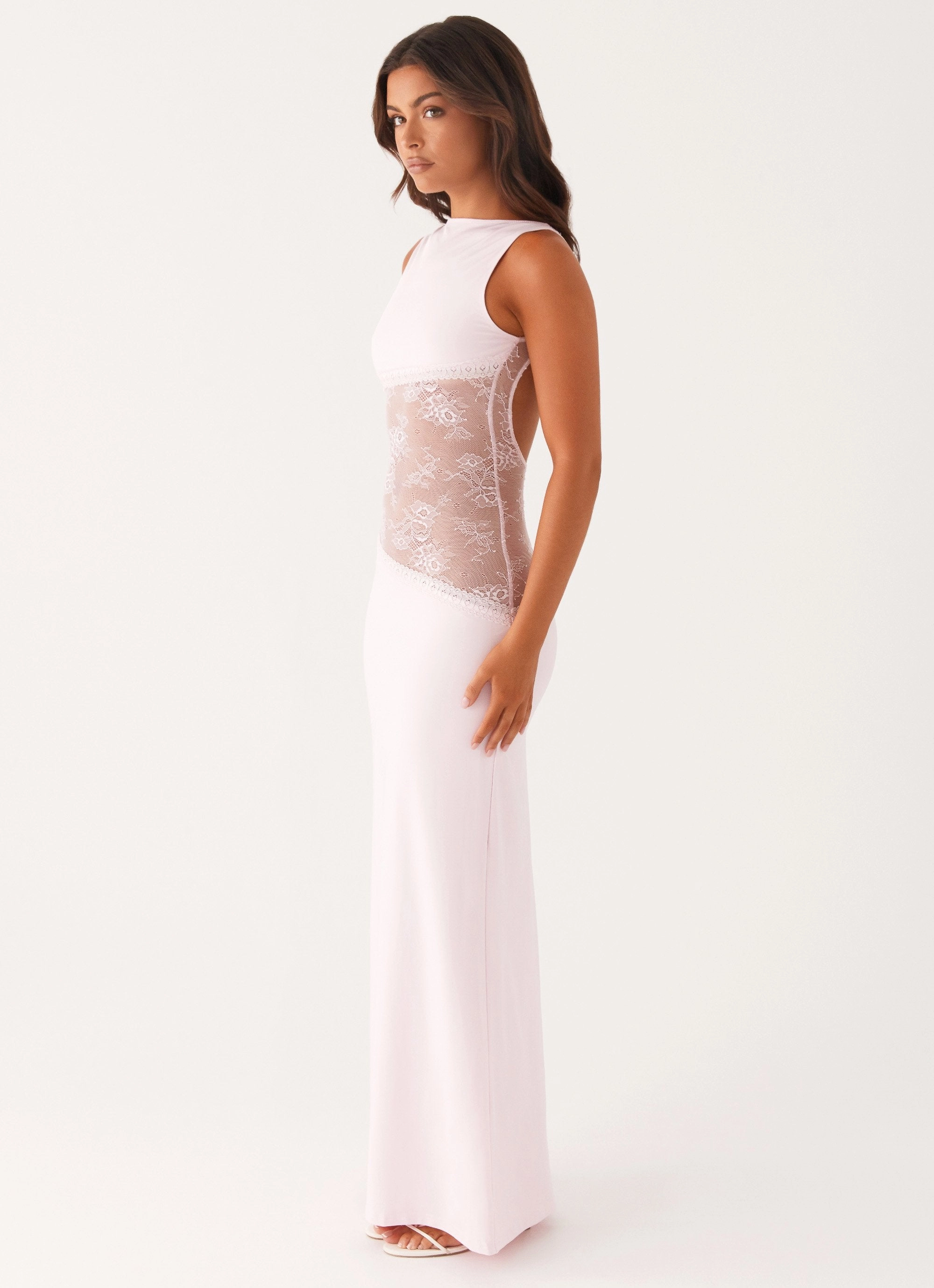 Lucinda Maxi Dress - Pink Gentle Shine Soft Profile