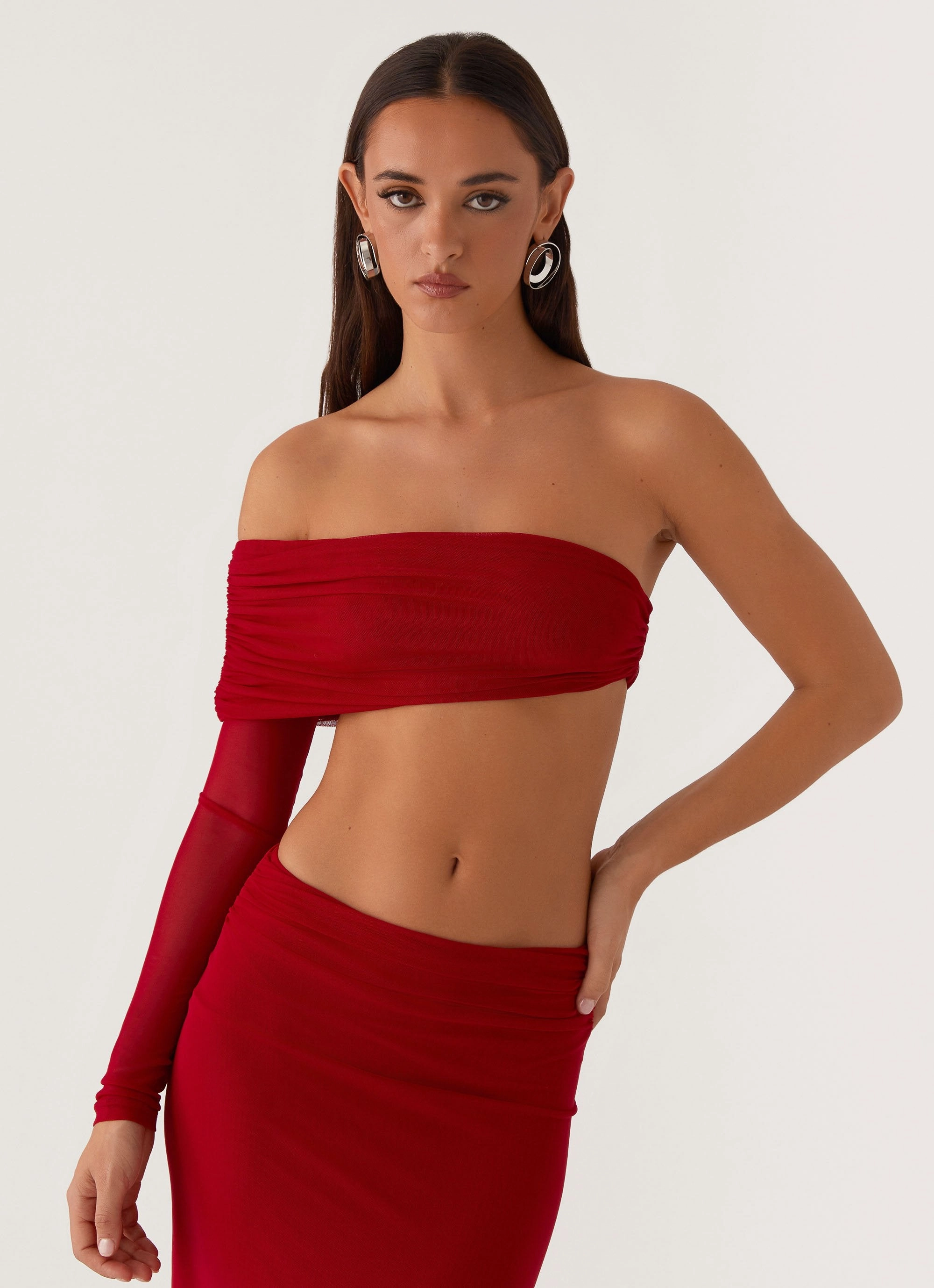 Slim Silhouette Luella One Shoulder Top - Red