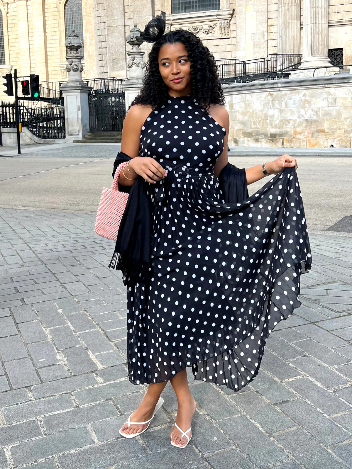 Effortless Layer Wear Luisa Belted Pleated Maxi Dress / Mono Spot Print