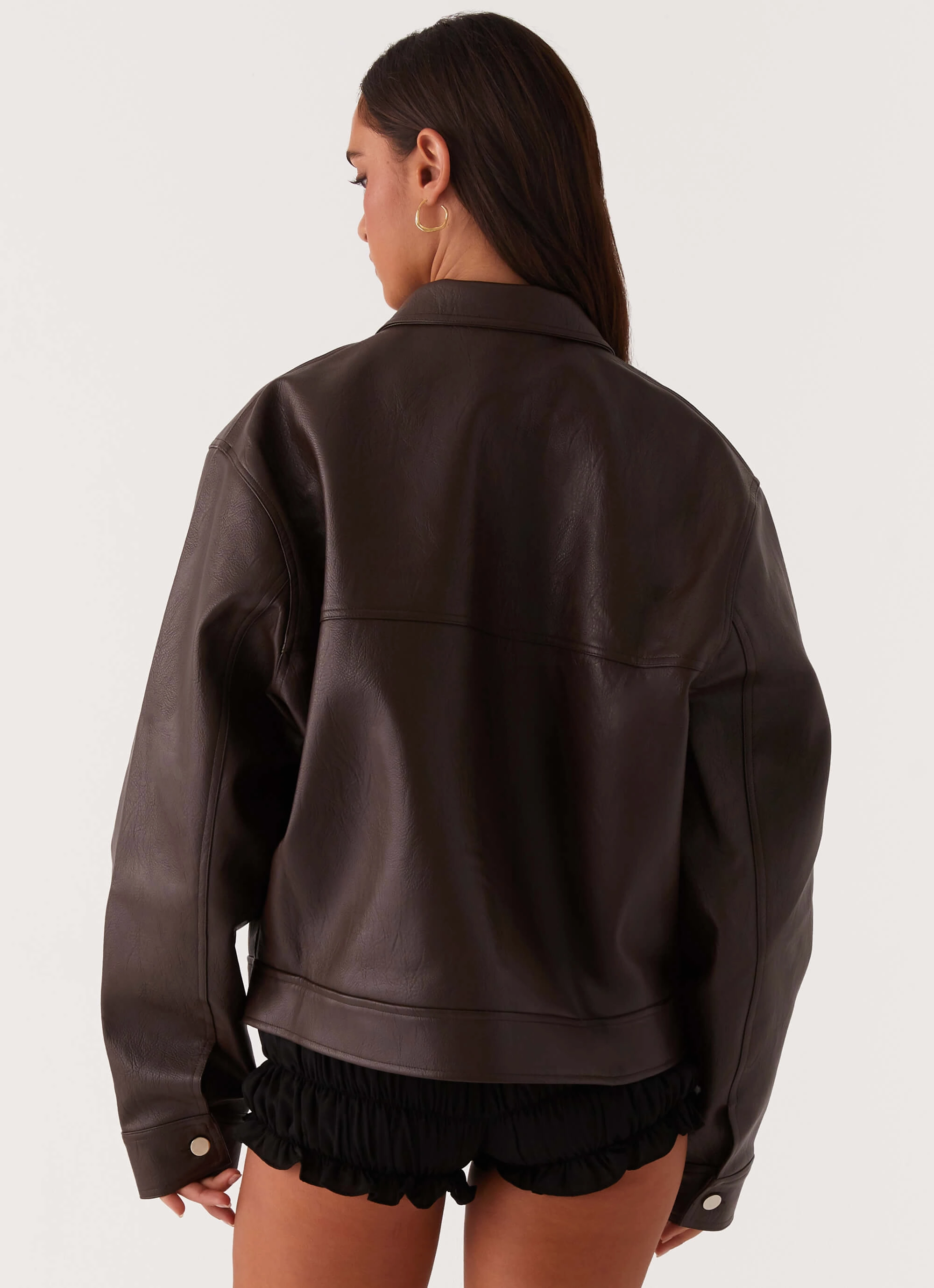 Lula Faux Leather Bomber Jacket - Chocolate Heavyweight Fabric
