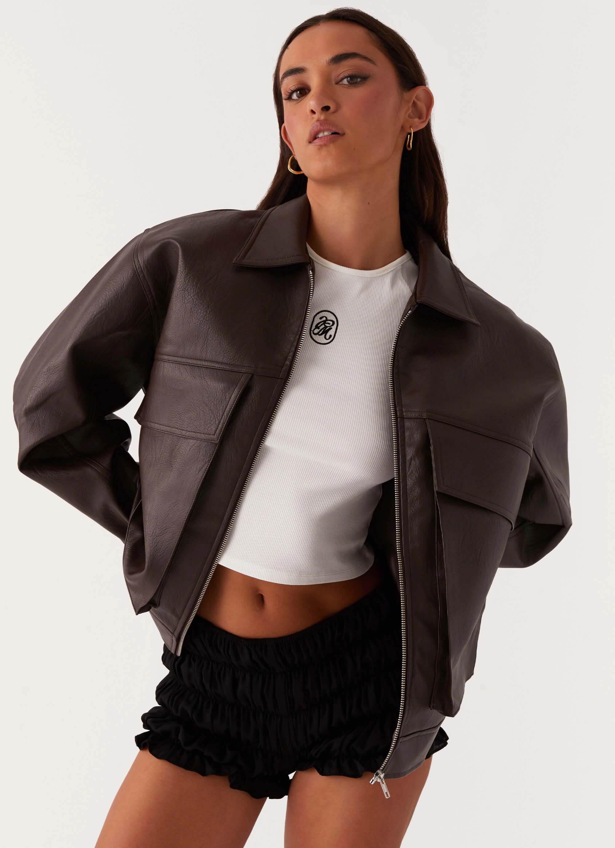 Lula Faux Leather Bomber Jacket - Chocolate Smart Casual Piece