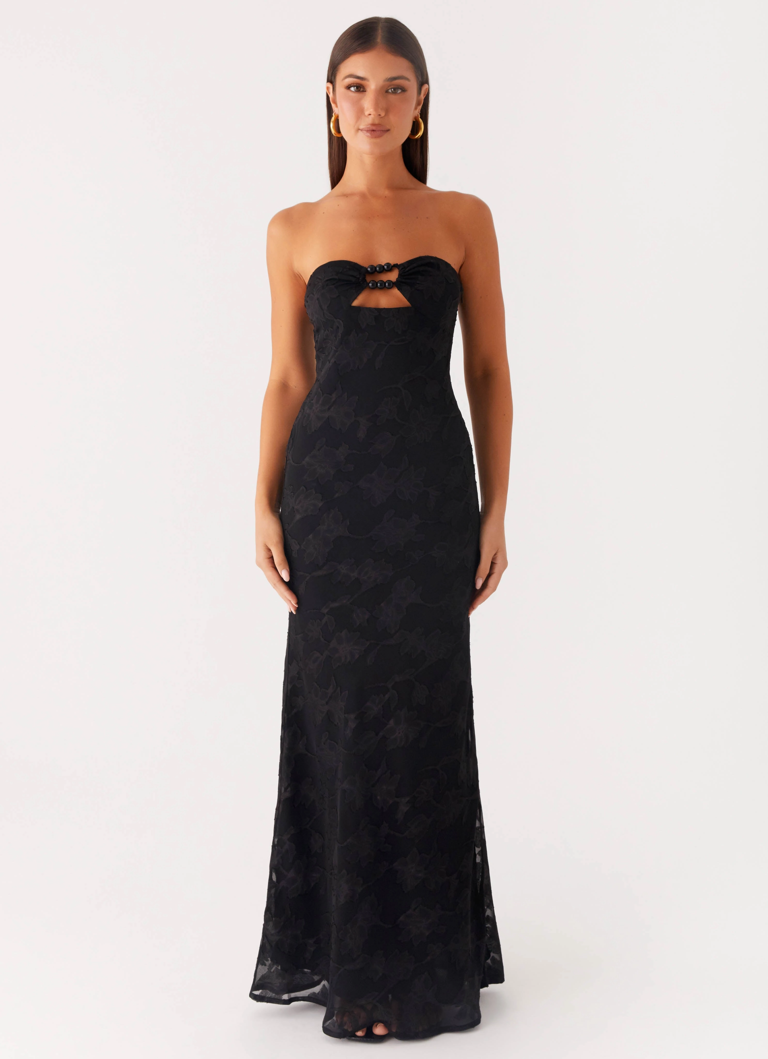 Back-Zip Subtle Lines Lunar Maxi Dress - Black