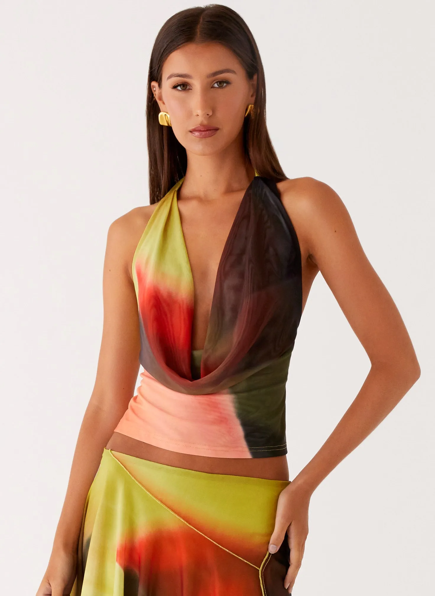 Reflective Trims Lustra Cowl Top - Moody Floral