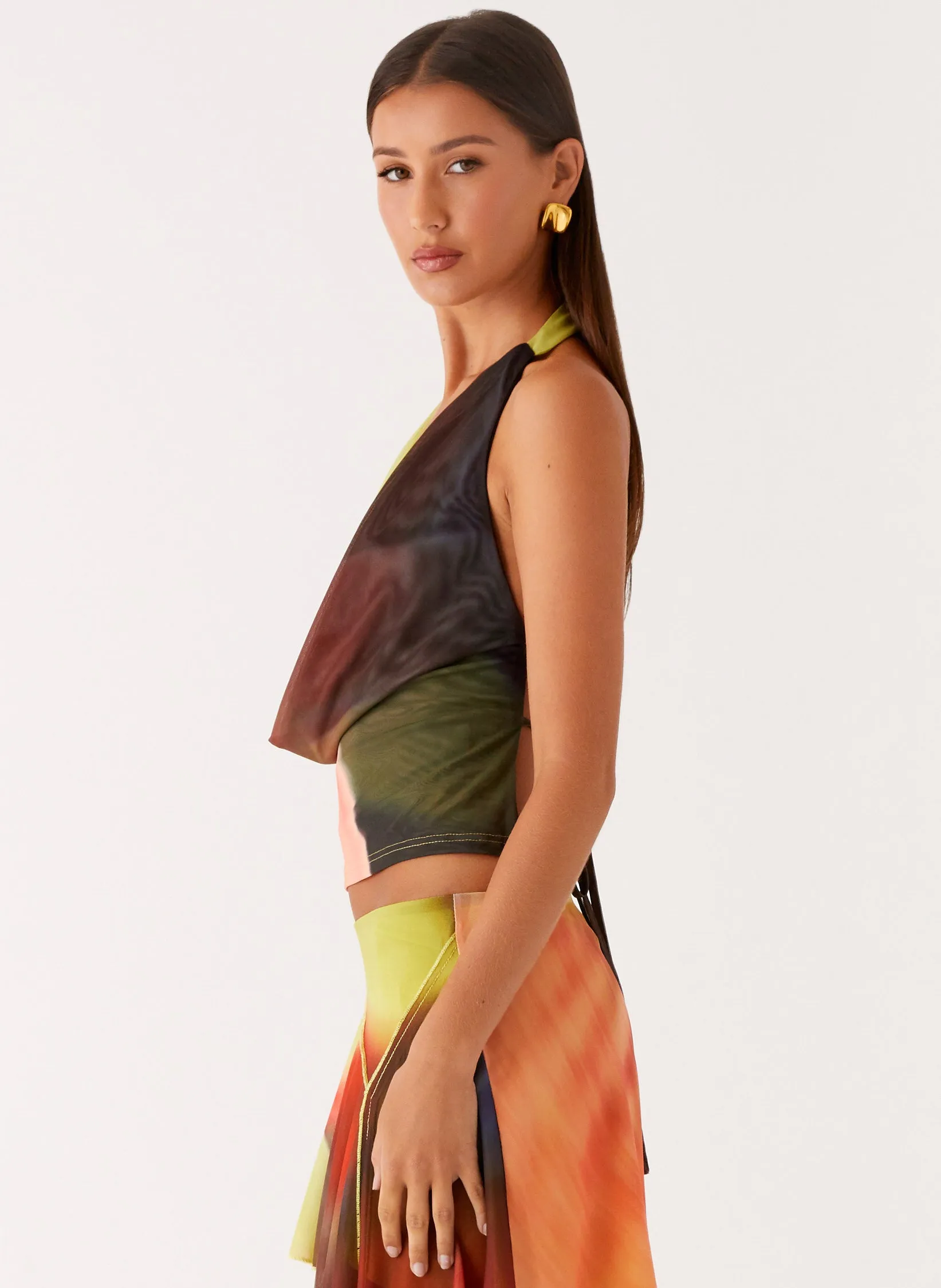 Convertible Collar Ergonomic Pattern Design Lustra Cowl Top - Moody Floral