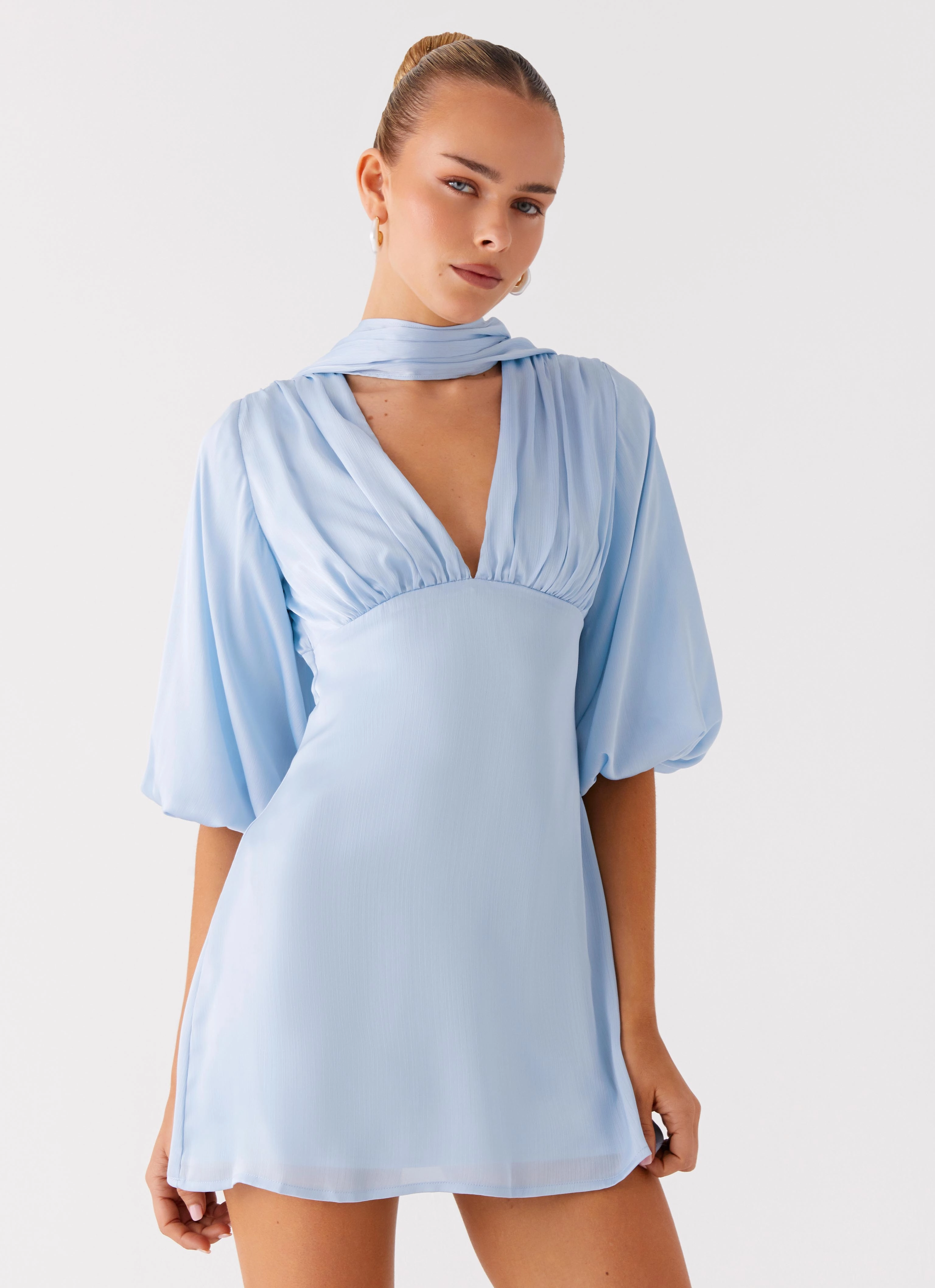 Modern Waist Mary Mini Dress - Blue