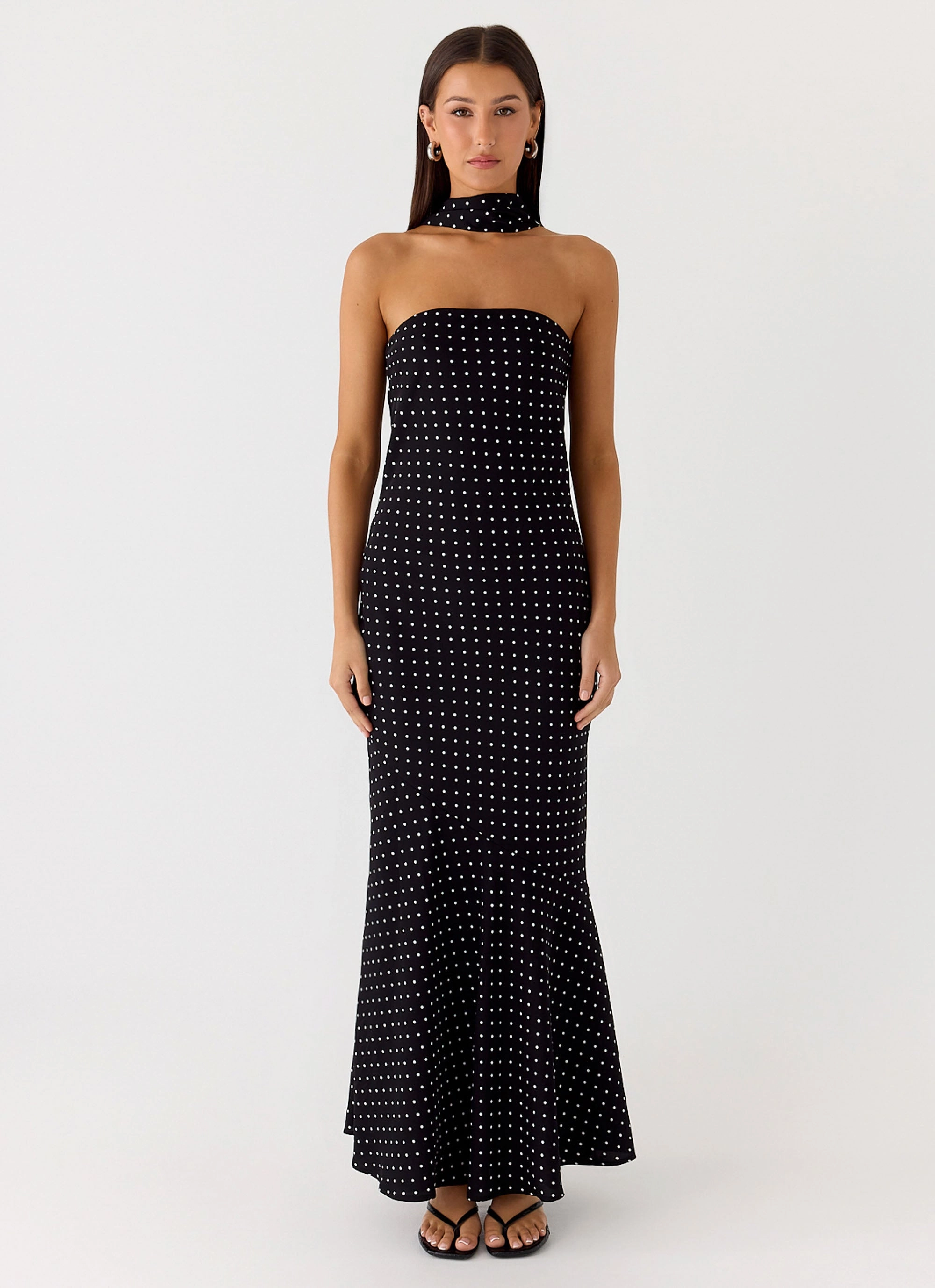 Refined Vibe Under The Pagoda Maxi Dress - Black Polkadot