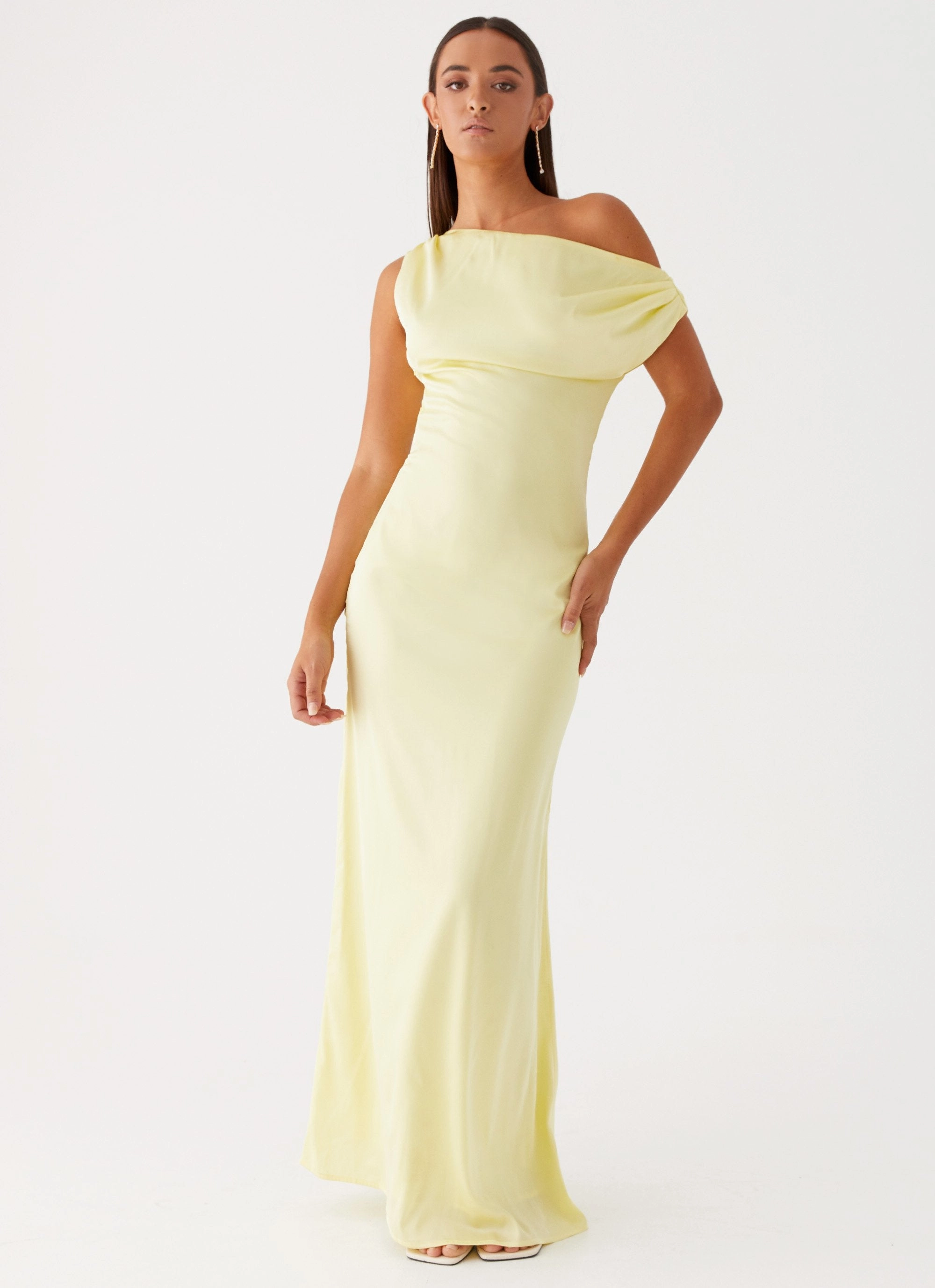 Heart Of Glass Satin Maxi Dress - Yellow Sleek Motion