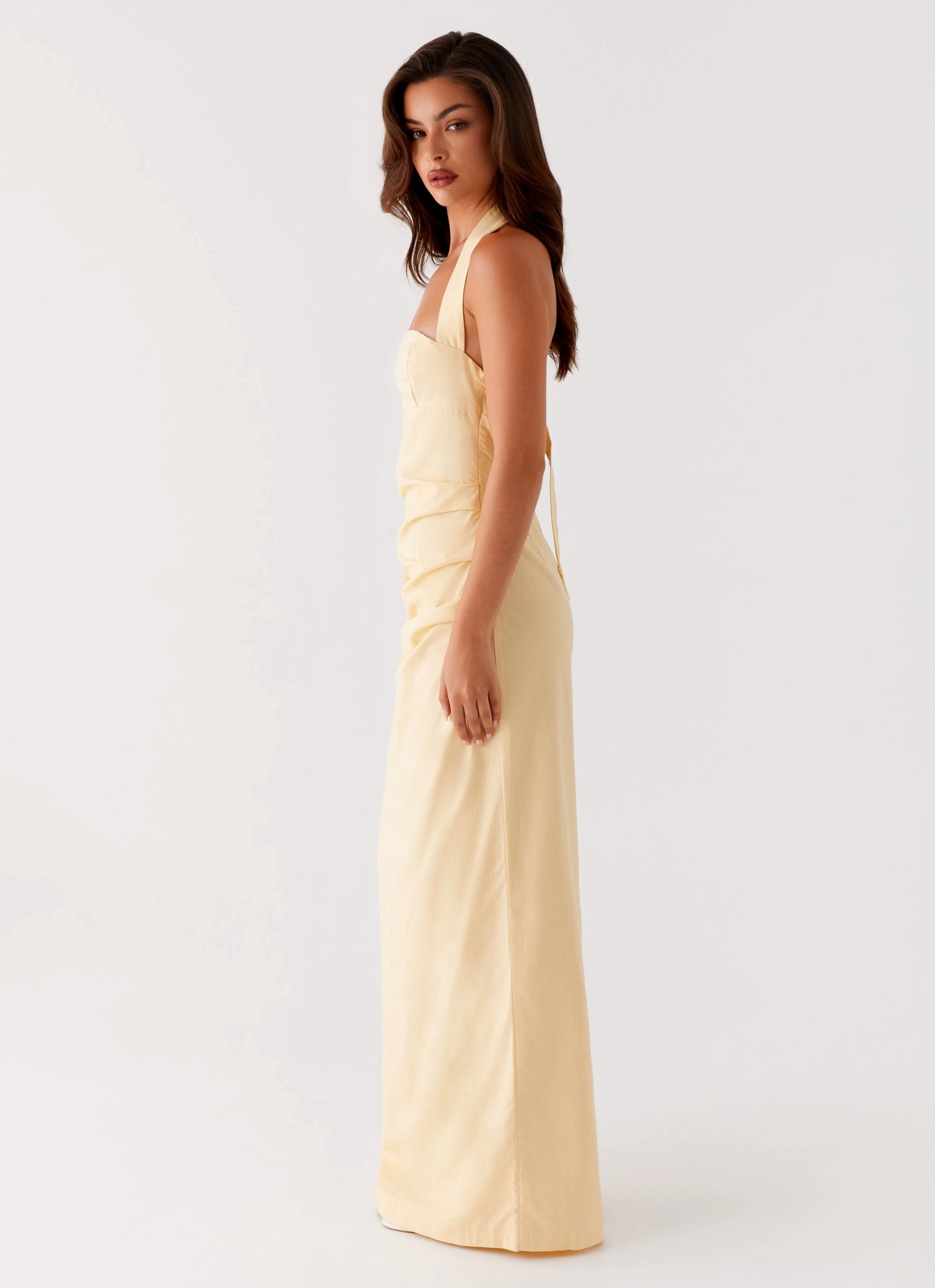 Rumour Has it Maxi Dress - Yellow Ruched-Detail Soft Outfit