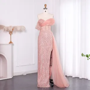 Luxury Blush Pink Off Shoulder Evening Dress SS098