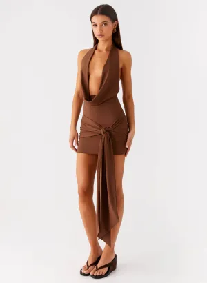 Luxury Feel Orchard Mini Dress - Chocolate Midweight Textile All Purpose Weave Design Orchard Mini Dress - Chocolate