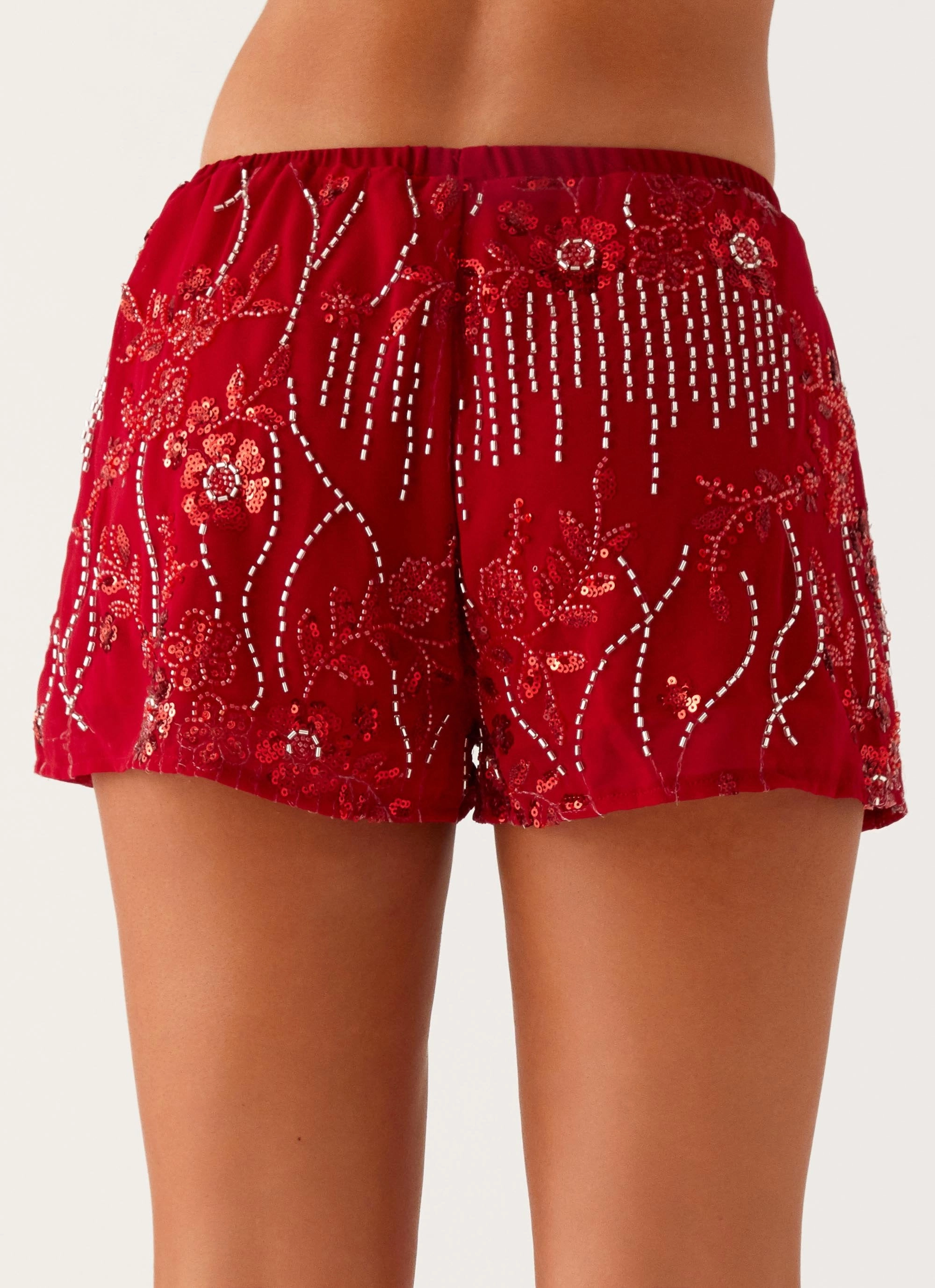 Mercer Sequin Mini Shorts - Red AdjustableCuffs