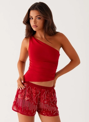 Mercer Sequin Mini Shorts - Red Warm Layers nylon blend