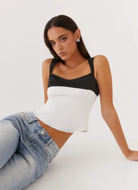 Comfy Style Modular Pocket Layout Lylah Satin Top - Noir Pearl