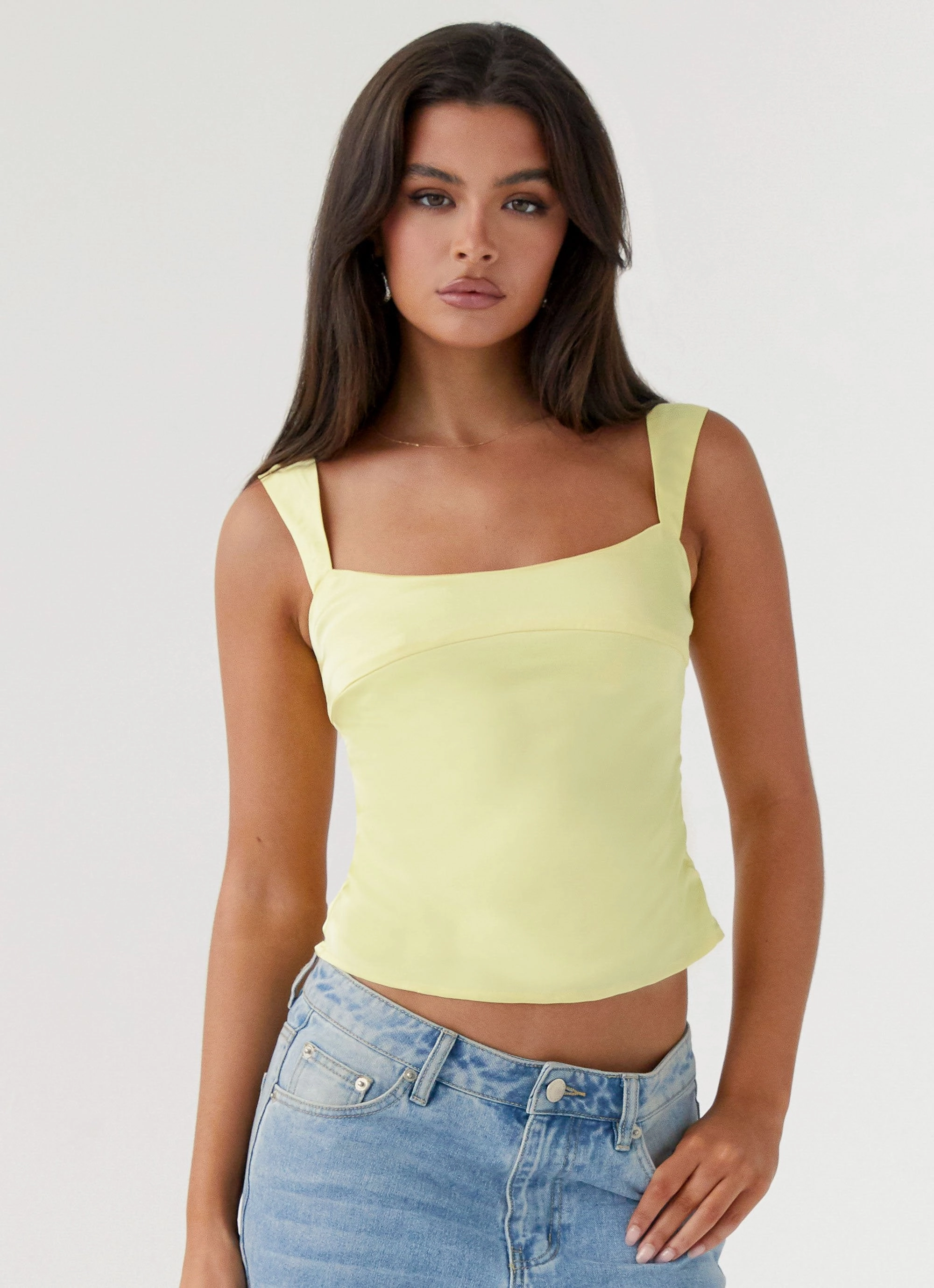Lylah Satin Top - Yellow Wear Resistant Fabric MultiPocket Configuration