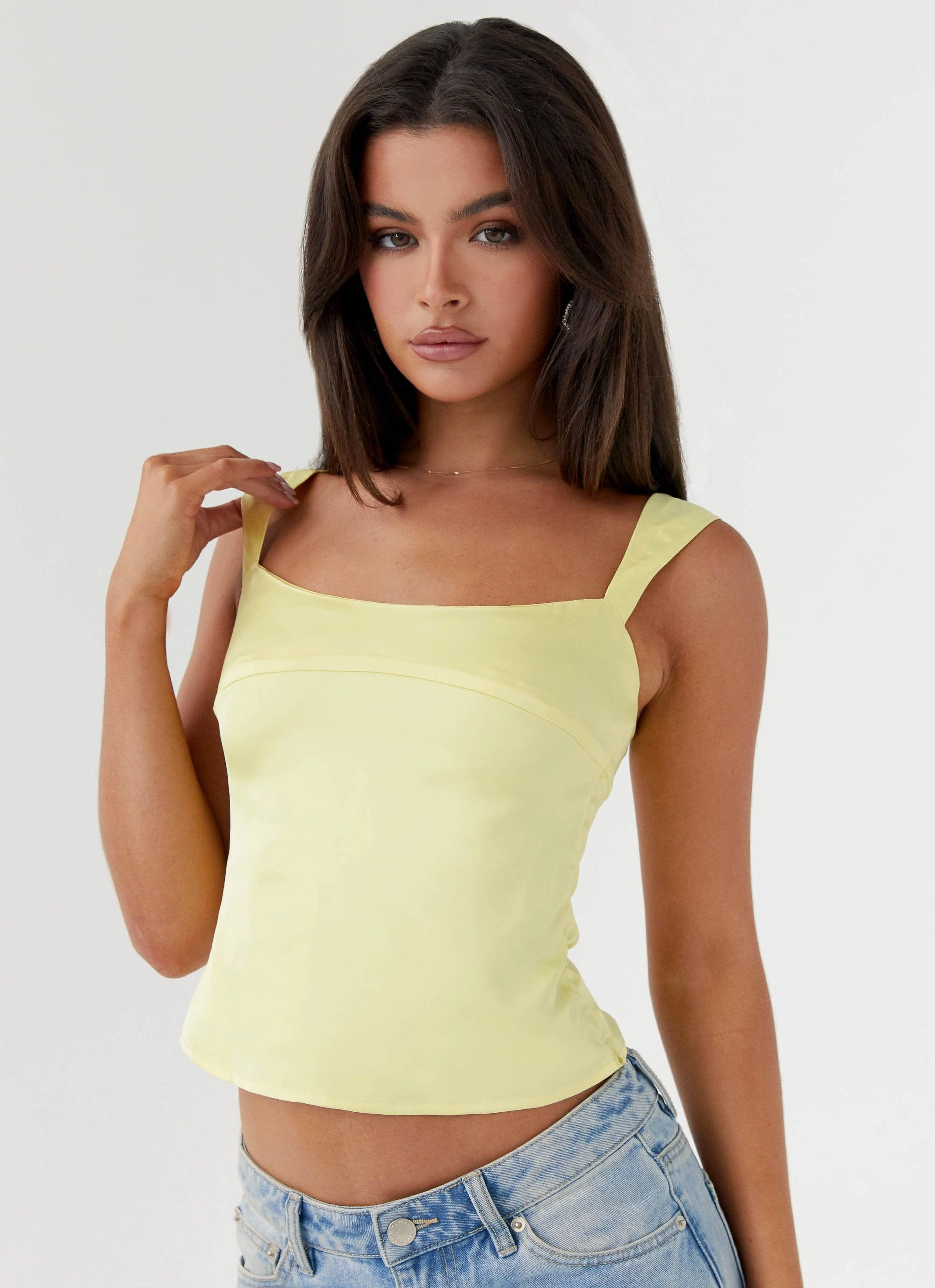Lylah Satin Top - Yellow ReinforcedHem Light Fabric