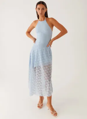 Lyndal Lace Midi Dress - Blue shrink-resistant Lyndal Lace Midi Dress - Blue Linen blend