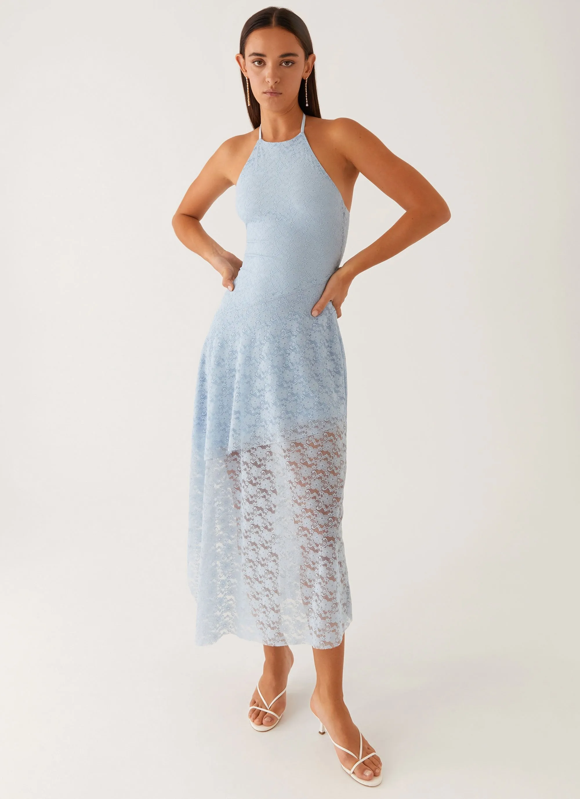 Lyndal Lace Midi Dress - Blue Linen blend