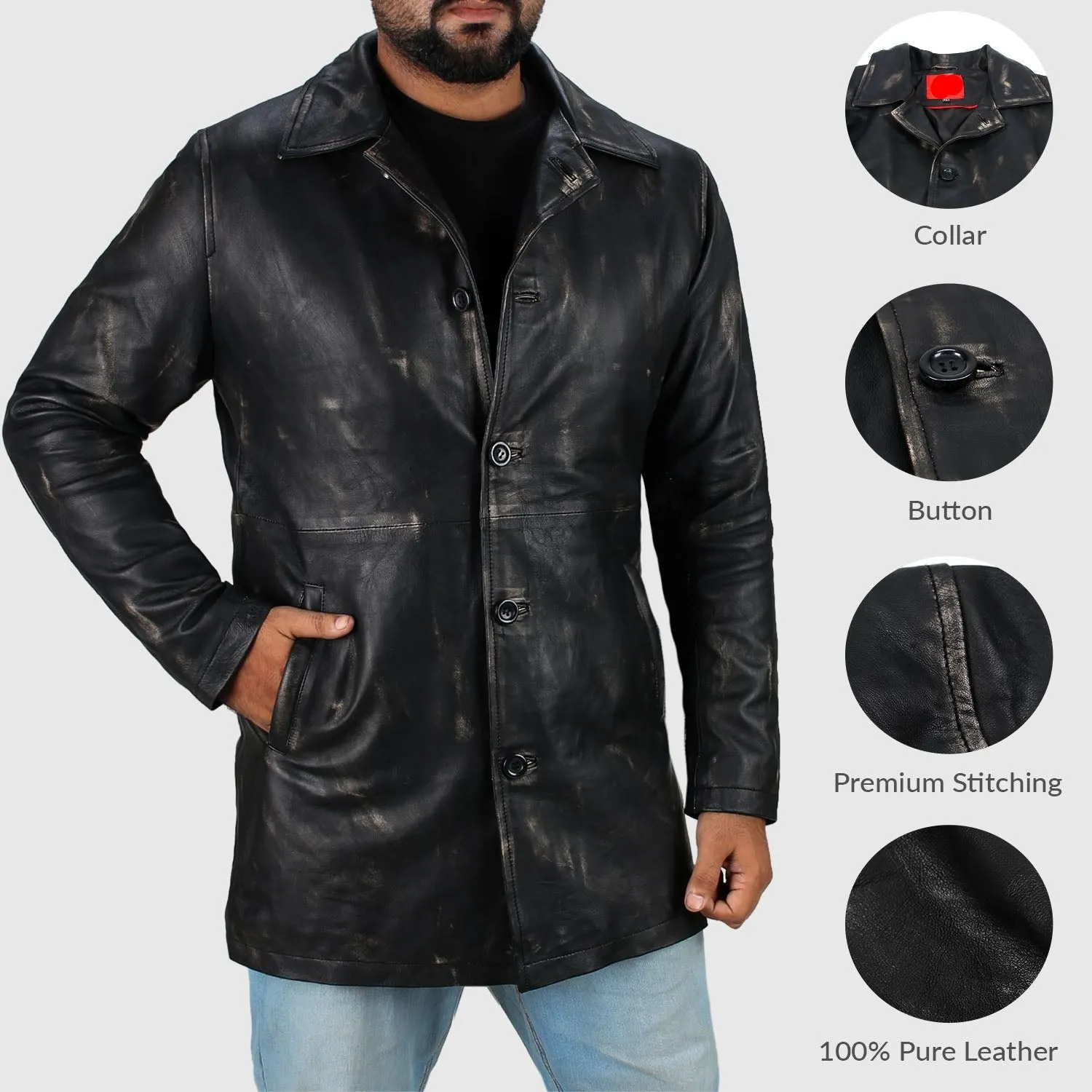Lyrith Modern Fit Long Leather Car Coat