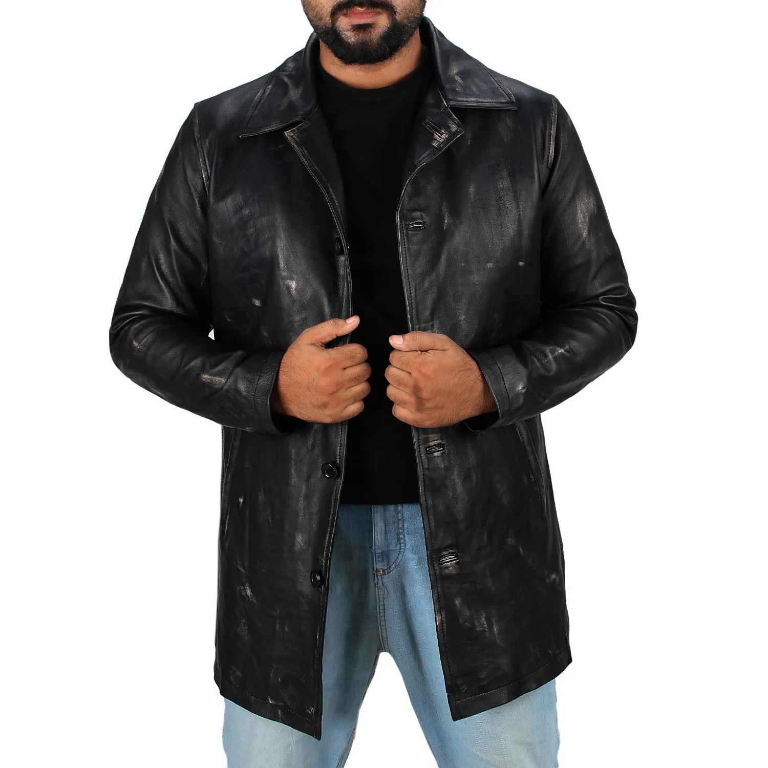 Lyrith Modern Fit Long Leather Car Coat