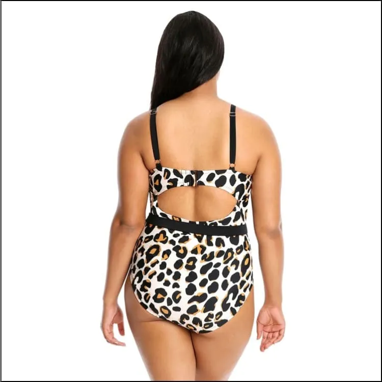 Lysa Plus Extended Sizes Beth Cheetah Belted One Piece Swimsuit 0X 1X 2X 3X