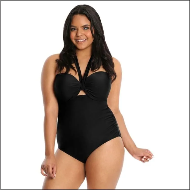 Lysa Women’s Plus Size Heather Halter One Piece Swimsuit 0X 1X 2X 3X