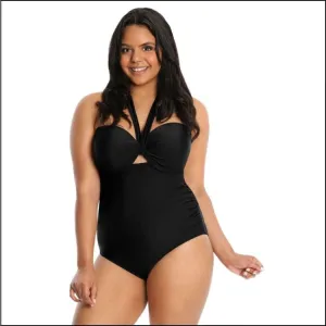 Lysa Women’s Plus Size Heather Halter One Piece Swimsuit 0X 1X 2X 3X