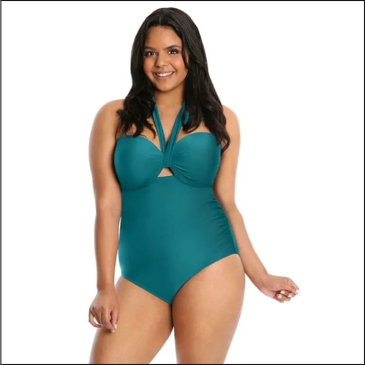 Lysa Women’s Plus Size Heather Halter One Piece Swimsuit 0X 1X 2X 3X