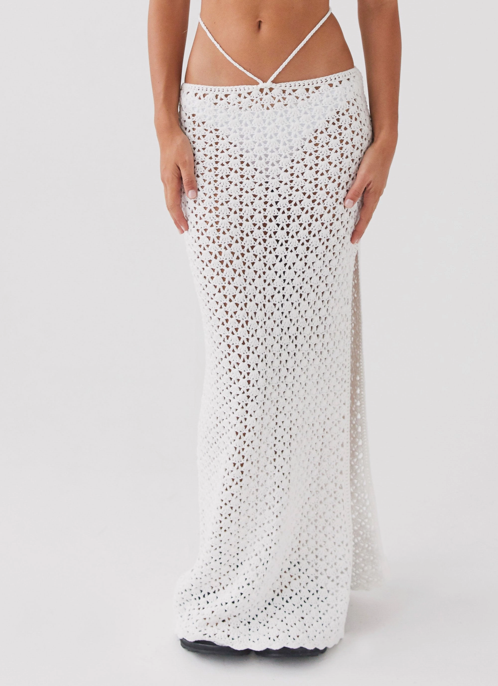 Mabel Bay Crochet Maxi Skirt - White Reversible Style Convertible 2 In 1 Function