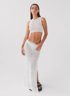 Mabel Bay Crochet Maxi Skirt - White Eco Friendly Dye Process