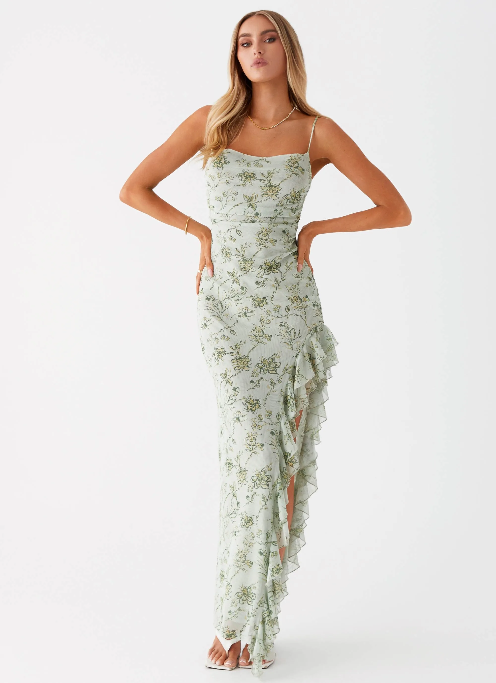 youth trend Tagless label Princessa Maxi Dress - Sage Floral