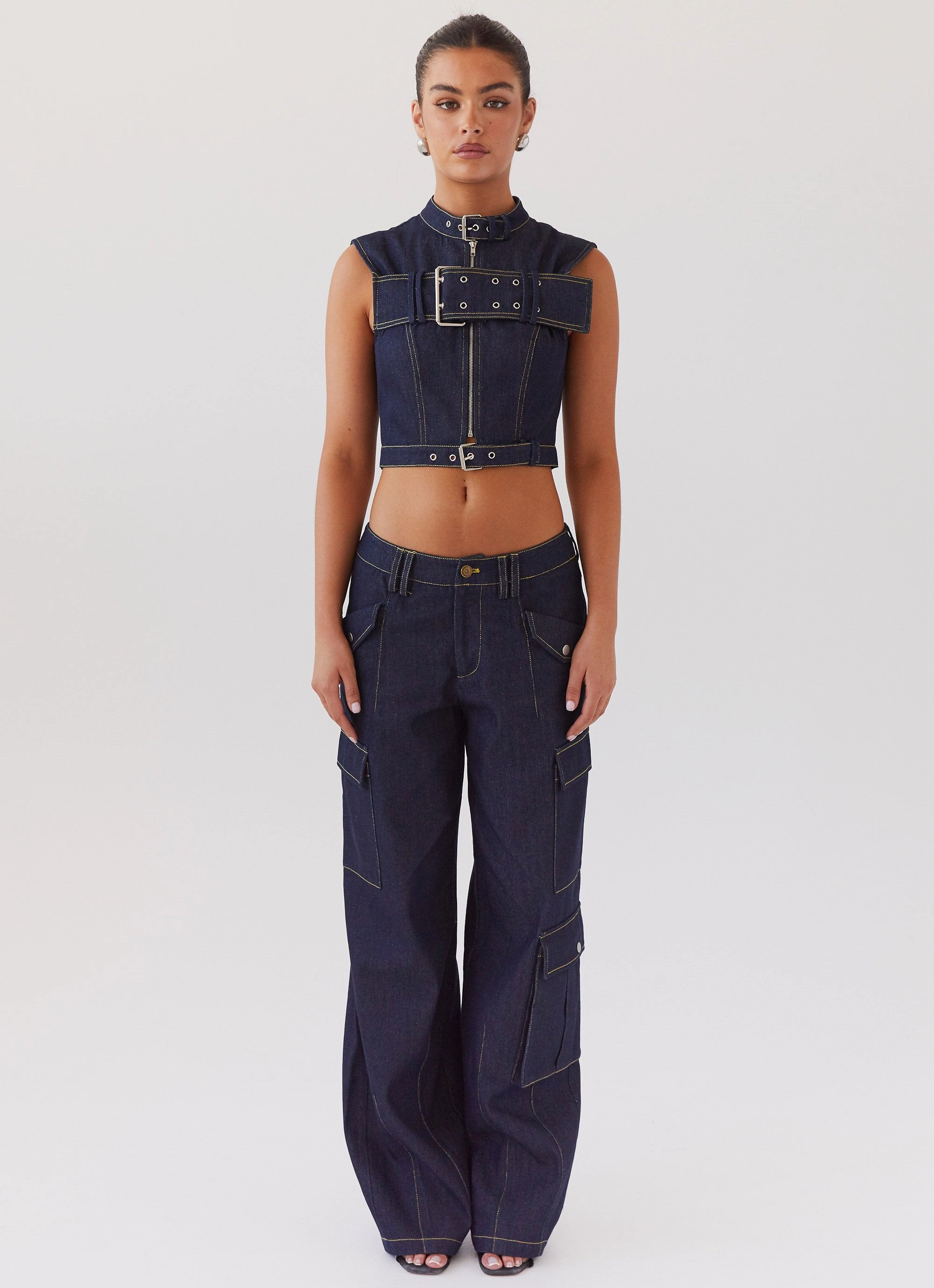 Greedy Denim Buckle Top - Indigo StainRepellentCoating ReflectiveTrimDetails
