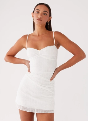 Made to order Arden Mesh Mini Dress - White Arden Mesh Mini Dress - White Pose Glow Kind Light