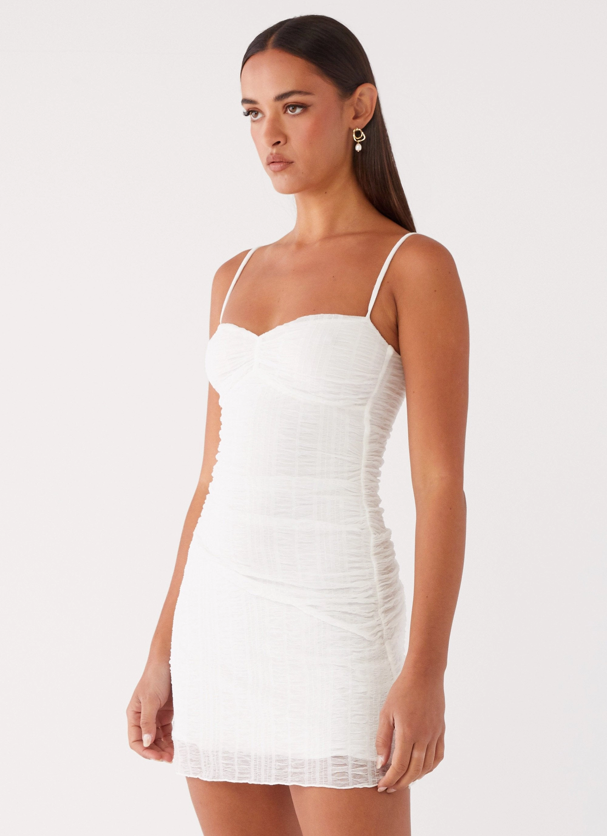 Arden Mesh Mini Dress - White Sophisticated Fit Timeless Fit Look