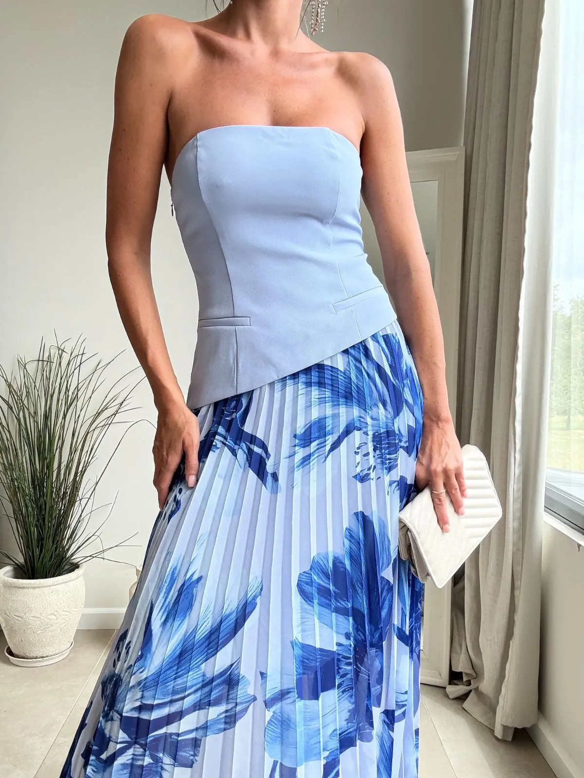 Easy Drape Casual Waist Madelaine Bandeau Dress in Blue